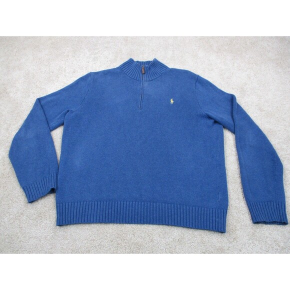 Ralph Lauren Polo Sweater Men Large Blue Pony Knit Cotton Zip Golf Preppy  * - Picture 1 of 11